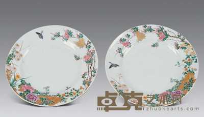 十九世纪 日本彩瓷花鸟纹碟（一对） 口径19.2cm；底径10.2cm